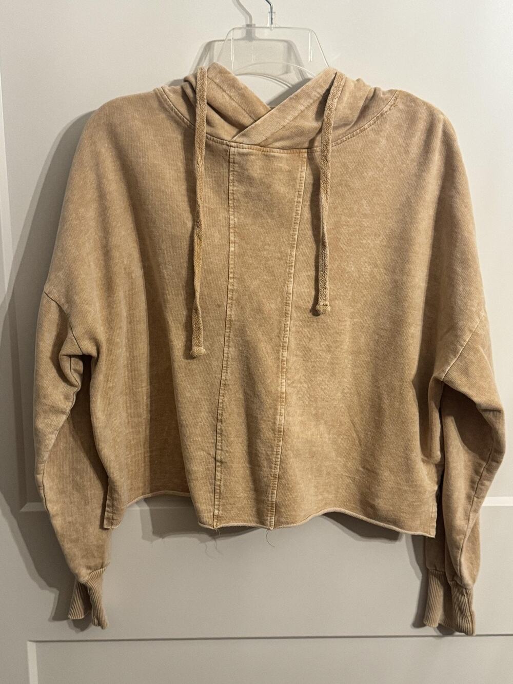 Vanilla Star Hoodie Juniors SZ M Beige Terry V Neck Cropped Relaxed Soft comfy
